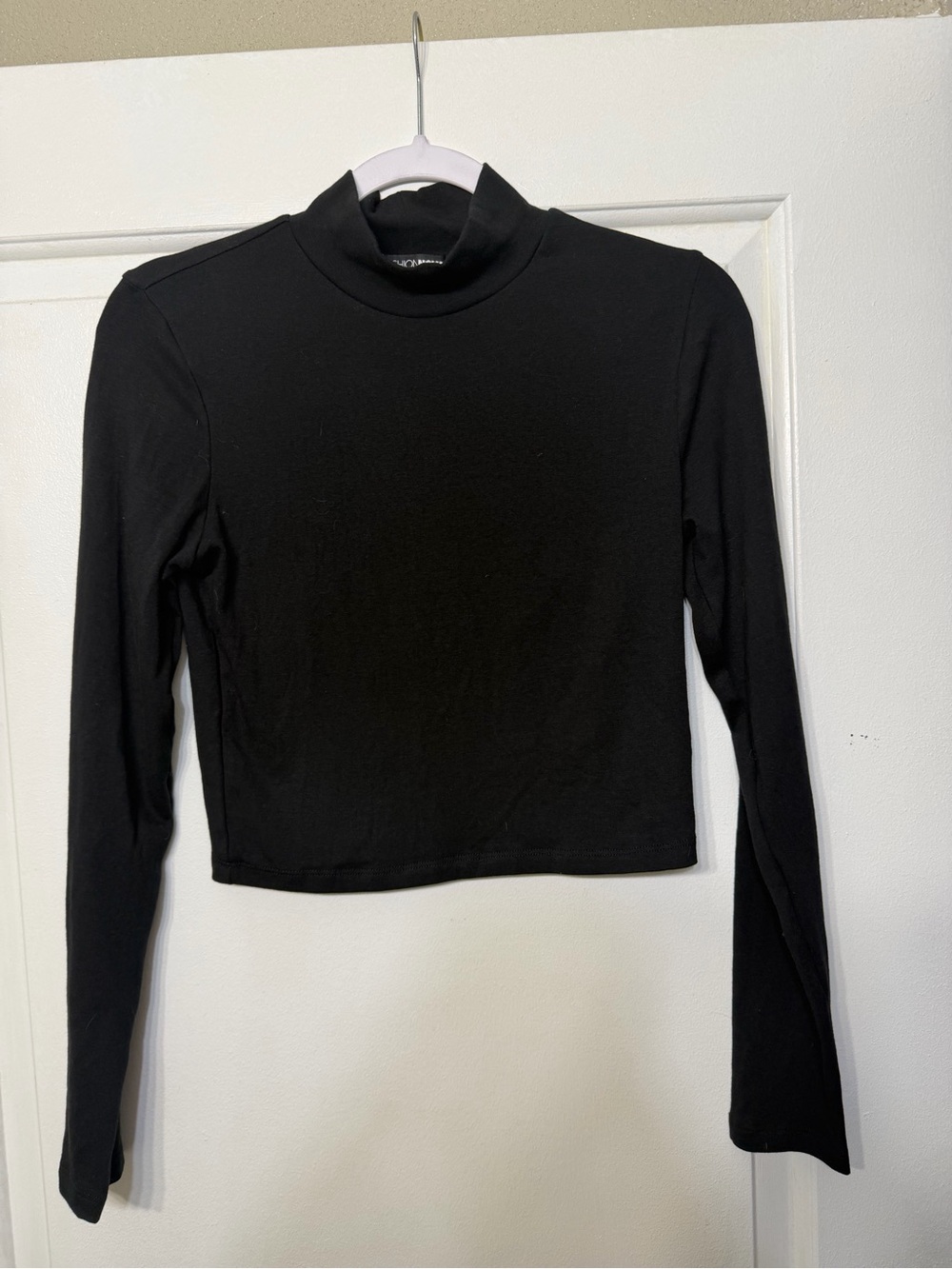 Fashion Nova Black Mock Neck Long-Sleeve Crop Top